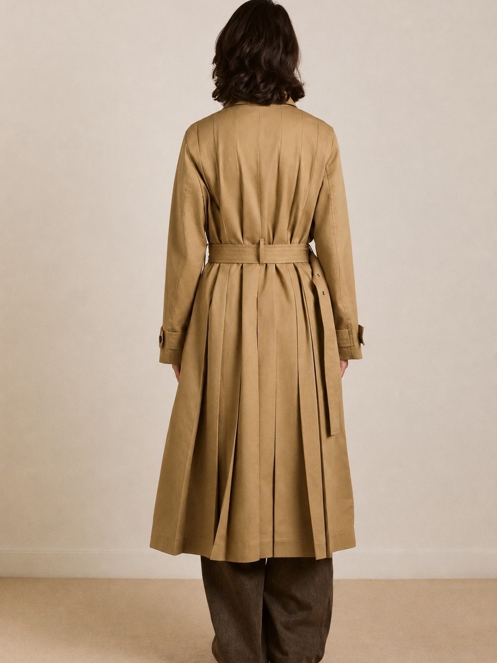 Damson Madder Sofia Pleated A-Line Trench Coat in Light Stone - Picture 3 of 3